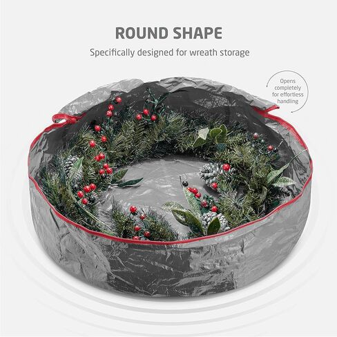 ZOBER Christmas Wreath Storage Container 24 Inch - Wreath Bag for Artificial Wreaths Box - Dual Zippered Wreaths Storage Bag with Strong Durable Handles - Gray in Saudi Arabia
