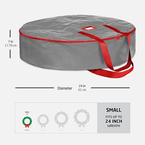 ZOBER Christmas Wreath Storage Container 24 Inch - Wreath Bag for Artificial Wreaths Box - Dual Zippered Wreaths Storage Bag with Strong Durable Handles - Gray in Saudi Arabia