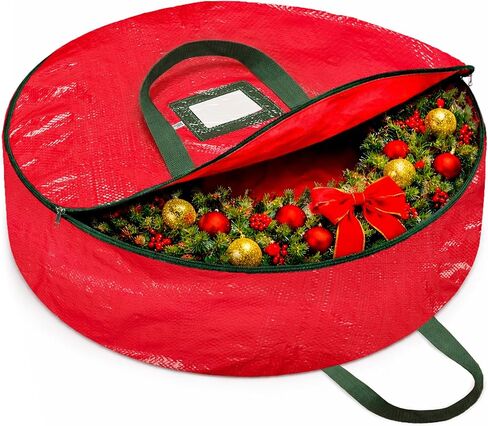 ZOBER Christmas Wreath Storage Container 24 Inch - Wreath Bag for Artificial Wreaths Box - Dual Zippered Wreaths Storage Bag with Strong Durable Handles - Gray in Saudi Arabia