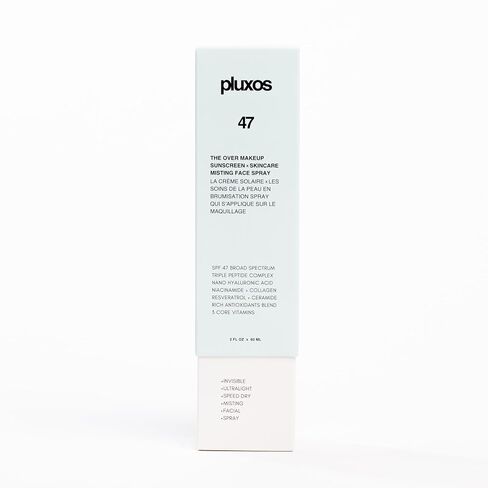 | PLUXOS 47 | SUNSCREEN + SKINCARE SPF 47 FACE MIST SPRAY (Unscented) | SUN DEFENSE COMPLEX CARE | Apply Over Makeup, Broad Spectrum, Clear, Light, Vegan, Hydrate, Fight Acne, Anti-Aging, Cell Repair in Kuwait