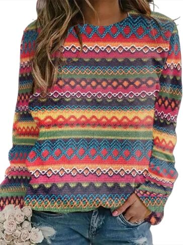 Fair Isle Sweater Retro Nordic Cable Crewneck Sweater Knit Vintage Sweater in Saudi Arabia