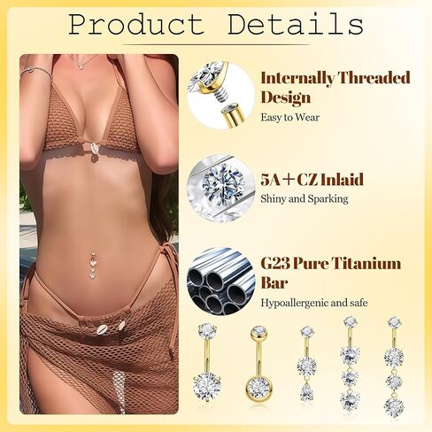 14G G23 التيتانيوم استرخى حلقات زر البطن للنساء الذهب خواتم البطن الخيوط الداخلية المتدلية الدمعة القلب تشيكوسلوفاكيا زر البطن ثقب السرة هيبوالرجينيك ثقب المجوهرات in Kuwait