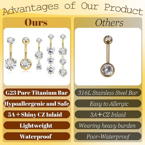 14G G23 التيتانيوم استرخى حلقات زر البطن للنساء الذهب خواتم البطن الخيوط الداخلية المتدلية الدمعة القلب تشيكوسلوفاكيا زر البطن ثقب السرة هيبوالرجينيك ثقب المجوهرات in Kuwait