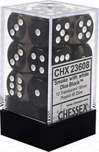 مجموعة نرد DND - نرد Chessex D&D - دخان شفاف 16 مم ومجموعة نرد متعدد السطوح من البلاستيك الأبيض - تتضمن نرد الزنزانات والتنينات 12 نرد - D6، متنوع (CHX23608) in Saudi Arabia