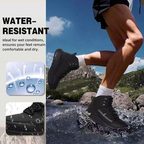Men's Orthopedic Waterproof Hiking Boots: Comfortable Plantar Fasciitis Work Walking Running Trekking Shoes, Flat Feet Orthotic Mid Ankle Support Trail Sneakers for Foot and Heel Pain Relief in Saudi Arabia
