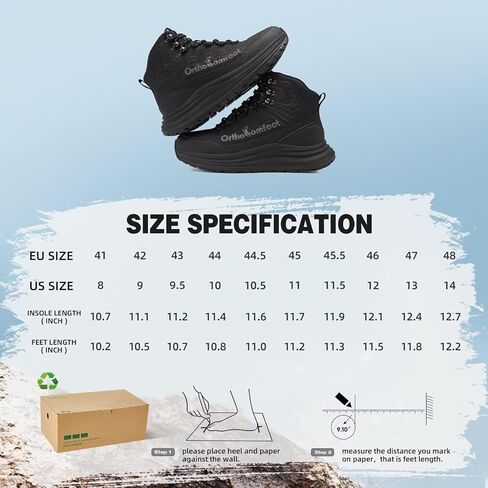 Men's Orthopedic Waterproof Hiking Boots: Comfortable Plantar Fasciitis Work Walking Running Trekking Shoes, Flat Feet Orthotic Mid Ankle Support Trail Sneakers for Foot and Heel Pain Relief in Saudi Arabia
