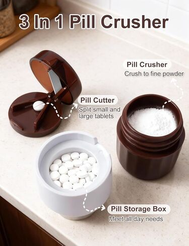 3-in-1 Pill Crusher with Pill Cutter and Storage, Splitte Pills, Tablets, Vitamins and Grind to Fine Powder, for Small or Large Pills (Not Suit for Capsule Drugs) in Saudi Arabia