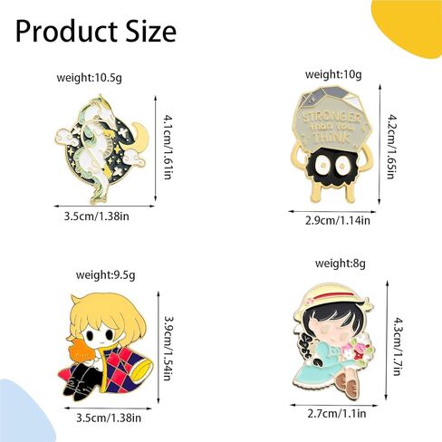 memechic 4 قطع kawaii المينا دبوس مجموعة، لطيف أنيمي دبابيس طية صدر السترة، الكرتون مضحك دبوس السائبة مجموعة بروش زر شارات الجمالية لحقائب الظهر، والسترات، والهدايا للأطفال الفتيات الفتيان مهرجان الحاضر in Kuwait