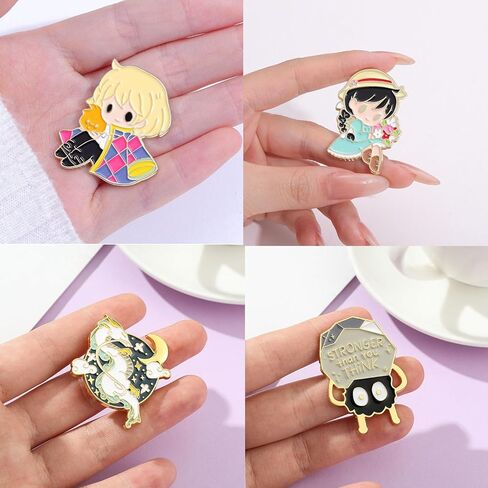 memechic 4 قطع kawaii المينا دبوس مجموعة، لطيف أنيمي دبابيس طية صدر السترة، الكرتون مضحك دبوس السائبة مجموعة بروش زر شارات الجمالية لحقائب الظهر، والسترات، والهدايا للأطفال الفتيات الفتيان مهرجان الحاضر in Kuwait