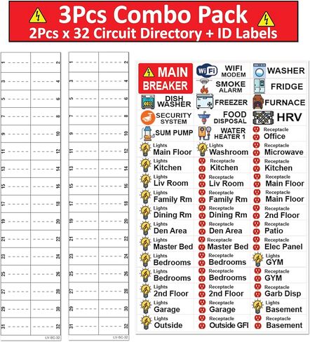 32 Circuits 2 Pack Vinyl Replacement for Square D Schnider Homeline Electrical Circuit Breaker Fuse Panel Directory Labels Stickers Decals LSDL Waterproof in Kuwait