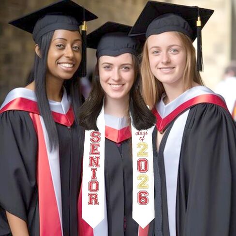 Jollyboom Senior Graduation Stole Class of 2026 Red, Graduation Honor Stole Sash with Glitter Letter Class of 2026 Senior Night Graduation Accessory Gift for Graduation Ceremony Congrats Grad Party in Saudi Arabia