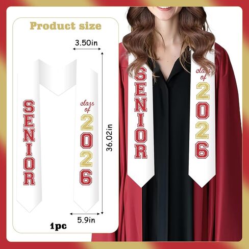 Jollyboom Senior Graduation Stole Class of 2026 Red, Graduation Honor Stole Sash with Glitter Letter Class of 2026 Senior Night Graduation Accessory Gift for Graduation Ceremony Congrats Grad Party in Saudi Arabia
