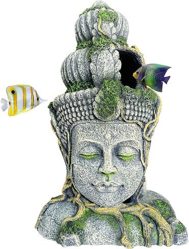 Hamiledyi Buddha Head Statue Aquarium Decorations Resin Fish Hideout Betta Cave for Large Fish Tank Ornaments Betta Sleep Rest Hide Play Breed in Kuwait