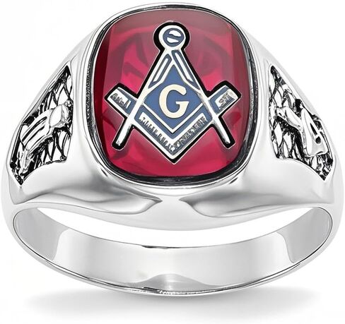 Freemason Masonic Ring S925 Sterling Silver Red Master Mason Rings Engagement for Him in Saudi Arabia