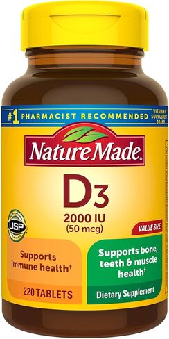 Vitamin D3, 400 Tablets Mega Size, Vitamin D 2000 IU (50 mcg) Helps Support Immune Health, Strong Bones and Teeth, & Muscle Function, 250% of Daily Value for Vitamin D in One Daily Tablet in Kuwait