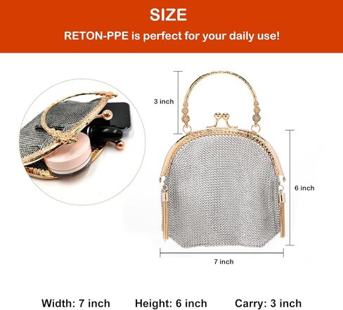 Vintage Chainmail Handbag Evening Bag Clutch Purses Antique Chainmail Purse for Prom Cocktail Party Sparkling Party Wedding Engagement(Sliver Gold Handbag - Large) in Saudi Arabia