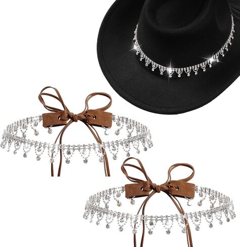 2 Pcs Rhinestone Fringe Cowboy Hat for Women Adjustable Hat Western Cowgirl Hat in Saudi Arabia
