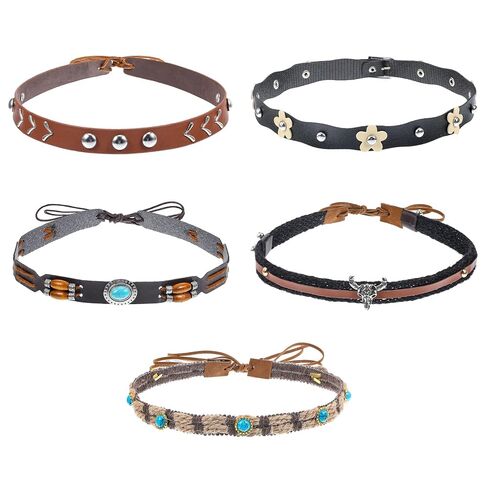 6Pcs Cowboy Hat Bands, Ethnic Western Hats Belts, 5 Styls Adjustable Leather Cowboy Hat Band for Women Men, Classical Western Hatbands Decorating Supplies with Turquoise, Beaded, Flower, Cow Pattern in Saudi Arabia