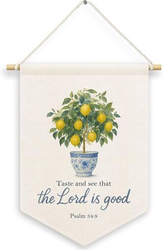Christian Lemon Tree Kids Room Decor, Scripture Taste and See That The Lord Is Good Banner Canvas, Chinoiserie Wall Hanging Frame Decor Art Pennant Flag for Prayer Toddler Room Church 11x15in in Saudi Arabia