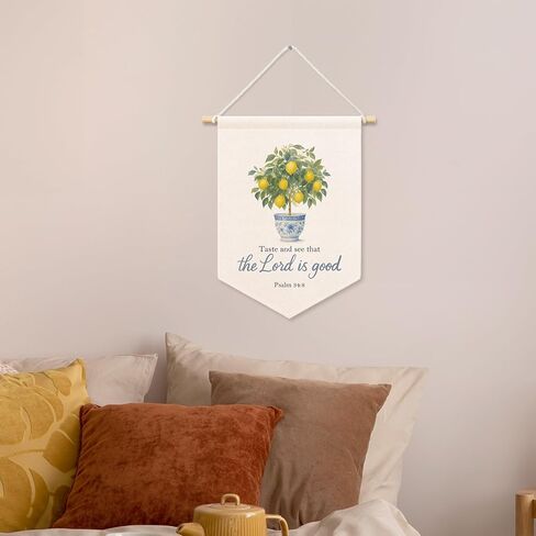 Christian Lemon Tree Kids Room Decor, Scripture Taste and See That The Lord Is Good Banner Canvas, Chinoiserie Wall Hanging Frame Decor Art Pennant Flag for Prayer Toddler Room Church 11x15in in Saudi Arabia