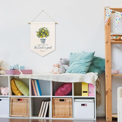 Christian Lemon Tree Kids Room Decor, Scripture Taste and See That The Lord Is Good Banner Canvas, Chinoiserie Wall Hanging Frame Decor Art Pennant Flag for Prayer Toddler Room Church 11x15in in Saudi Arabia