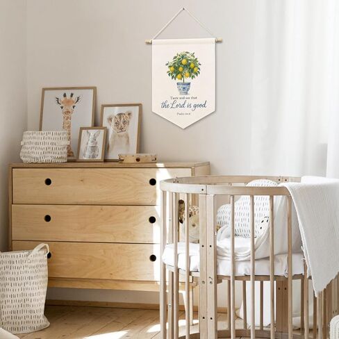Christian Lemon Tree Kids Room Decor, Scripture Taste and See That The Lord Is Good Banner Canvas, Chinoiserie Wall Hanging Frame Decor Art Pennant Flag for Prayer Toddler Room Church 11x15in in Saudi Arabia