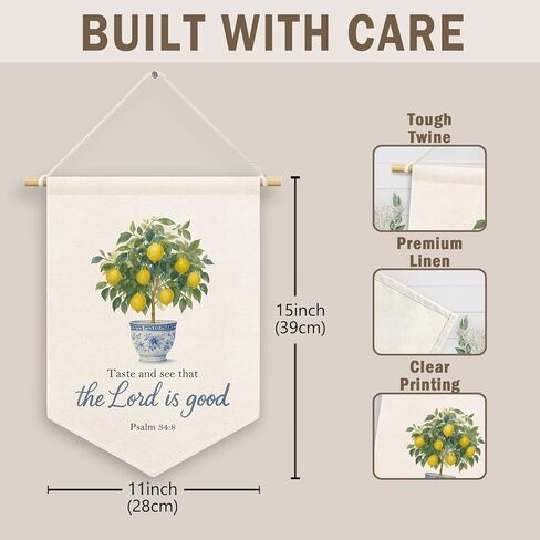 Christian Lemon Tree Kids Room Decor, Scripture Taste and See That The Lord Is Good Banner Canvas, Chinoiserie Wall Hanging Frame Decor Art Pennant Flag for Prayer Toddler Room Church 11x15in in Saudi Arabia