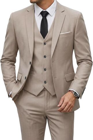 YND Men's Slim Fit 3 Pieces Suit, Two Buttons Blazer Set, Jacket Vest and Pants for Wedding Party Business Prom in Kuwait