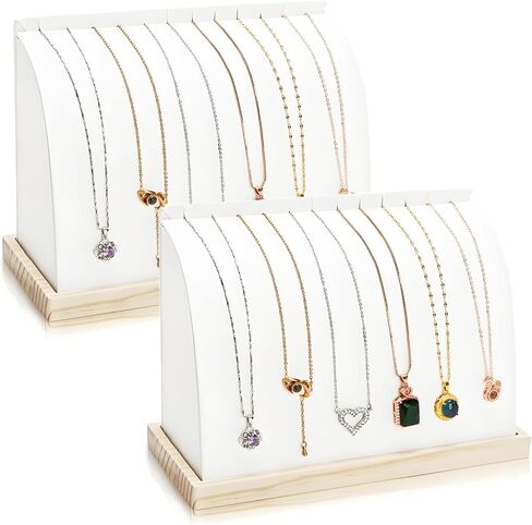 2 Pack Cambered Necklace Display Stand, Soft Leather Necklace Bracelet Organizer Rack for Selling, White Tabletop Jewelry Display Storage Holder for Necklaces, Pendant in Saudi Arabia