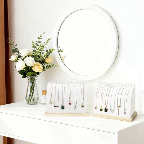2 Pack Cambered Necklace Display Stand, Soft Leather Necklace Bracelet Organizer Rack for Selling, White Tabletop Jewelry Display Storage Holder for Necklaces, Pendant in Saudi Arabia
