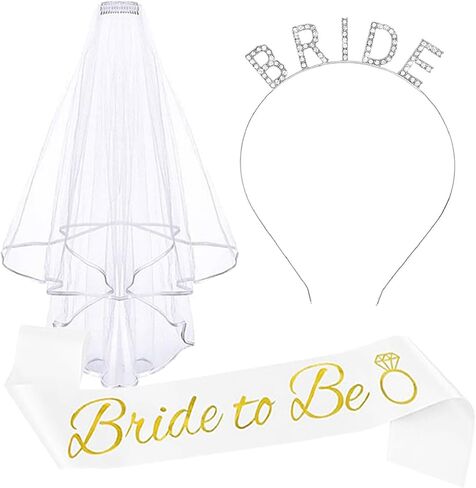 3PCS Bridal Sash Veil and Bride Headband Accessory for Bachelorette Bridal Shower Marriage Engagement Wedding Party in Saudi Arabia