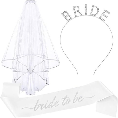 3PCS Bridal Sash Veil and Bride Headband Accessory for Bachelorette Bridal Shower Marriage Engagement Wedding Party in Saudi Arabia