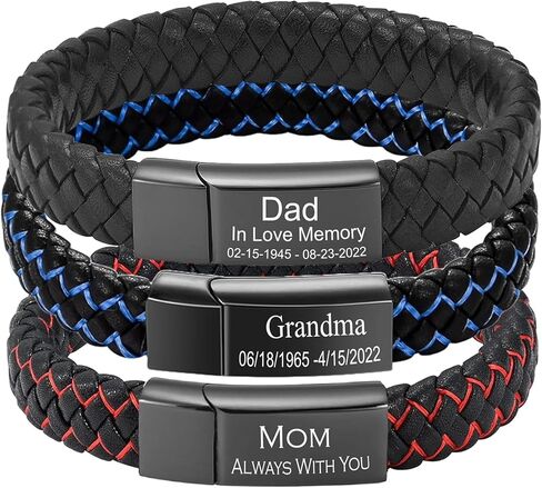 Personalized Cremation Jewelry Urn Bracelet for Ashes -Women Men Memorial Braided Blue & Black Leather Urn Bracelet for Human Ashes Keepsake Cuff Bangle in Saudi Arabia