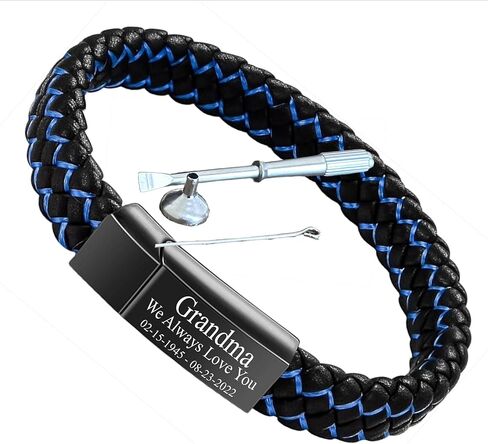 Personalized Cremation Jewelry Urn Bracelet for Ashes -Women Men Memorial Braided Blue & Black Leather Urn Bracelet for Human Ashes Keepsake Cuff Bangle in Saudi Arabia