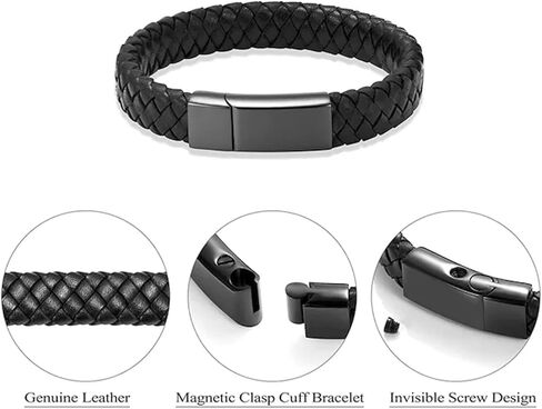 Personalized Cremation Jewelry Urn Bracelet for Ashes -Women Men Memorial Braided Blue & Black Leather Urn Bracelet for Human Ashes Keepsake Cuff Bangle in Saudi Arabia