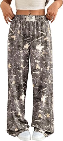 ZAFUL المرأة Camo Sweatpants Y2K مرونة عالية الخصر واسعة الساق عادية مستقيم البضائع السراويل ركض مع تفاصيل التصحيح in Saudi Arabia