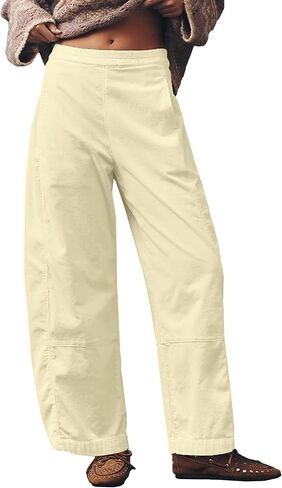 Womens Barrel Corduroy Pants Slim Fit Pull On Solid High Rise Elastic Waist Trousers with Pockets in Saudi Arabia