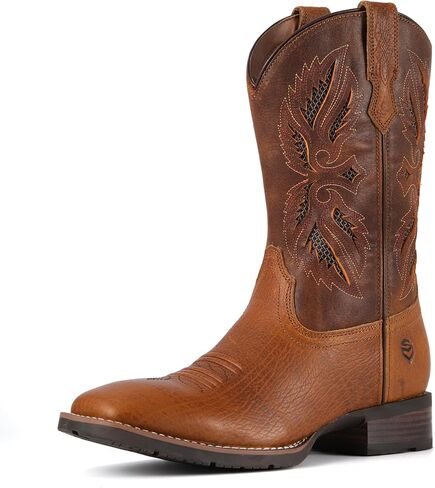 SUREWAY Cowboy Boots with Artful Cut-Out Detail, Men’s Square Toe Full Grain Leather Boots,Oil and Slip Resistant， Durable 10-Inch Pull-On Wellington Boots for Men in Saudi Arabia