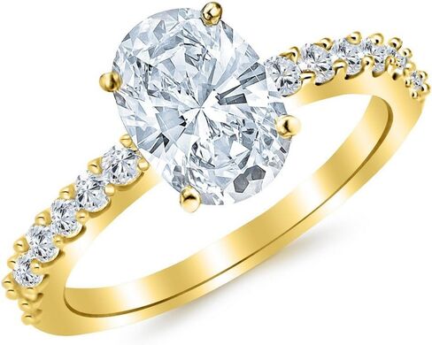 هيوستن دايموند ديستريكت 1 إلى 5.5 قيراط LAB GROWN IGI CERTIFIED DIAMOND Classic Prong Set خاتم خطوبة ألماس بيضاوي الشكل (E-F Color VS2-SI1 Clarity) in Kuwait