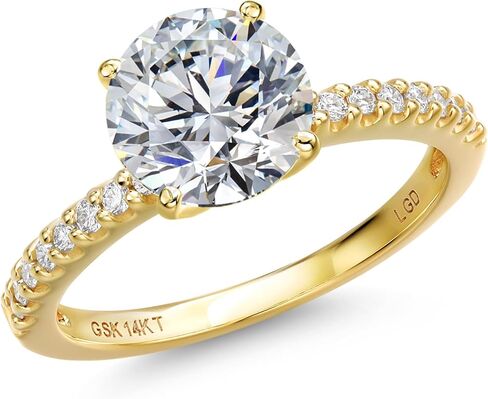 خاتم خطوبة من الألماس من Gem Stone King 0.90-5.16 Cttw Round Cut Lab Grown Diamond للنساء | ذهب أصفر عيار 14 قيراط | معتمد من IGI | لون E-F | وضوح VS1-VS2 | خاتم الذكرى الزفاف in Kuwait