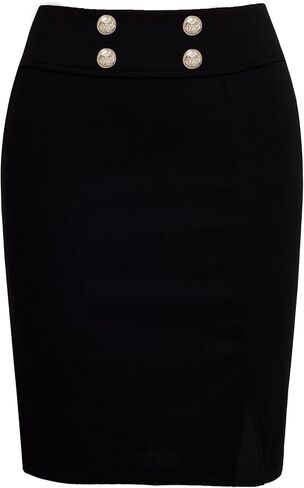 Womens Vintage Solid Color with Button Skirt Back Zipper Casual Elegant Office Short Skirt in Saudi Arabia