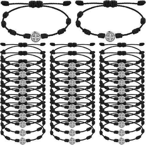 30 Pcs 7 Knots Saint Benedict Bracelet St Michael Amulet Bracelet Adjustable String Protection Medal for Men Women in Saudi Arabia