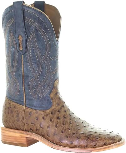 Corral Boots رجالي مطرز بنعامة بمقدمة مربعة حذاء طويل متوسط ​​الساق - أزرق، بني - مقاس 11 D in Saudi Arabia