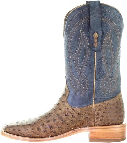 Corral Boots رجالي مطرز بنعامة بمقدمة مربعة حذاء طويل متوسط ​​الساق - أزرق، بني - مقاس 11 D in Saudi Arabia
