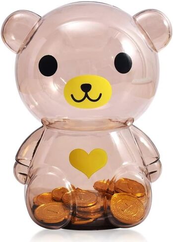 Cute Bear Piggy Bank, Large Plastic Money Coin Box Saving Pot with Knit Clothes Decoration in Kuwait