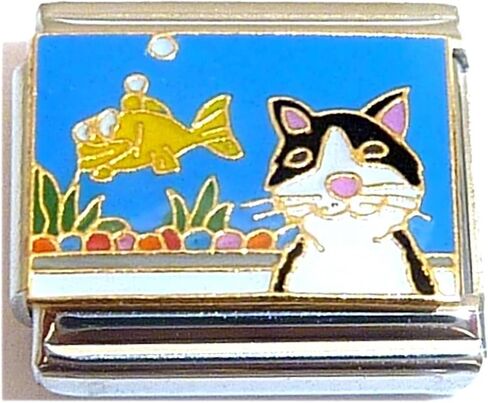 NewCharms Fish Swimming and Cat Watching Italian Charm in Kuwait