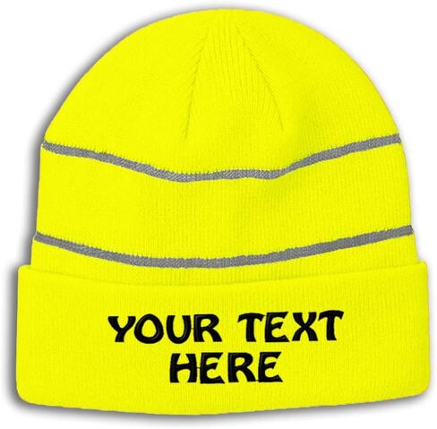 Winter Reflective Beanie for Men & Women Custom Personalized Embroidery Acrylic High Visibility Running Gear Skull Cap Hats Neon Yellow in Saudi Arabia