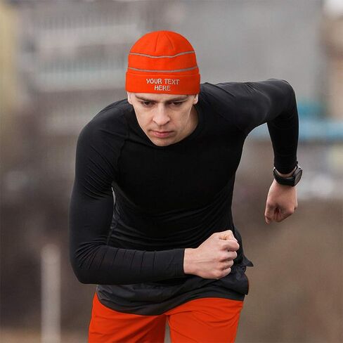 Winter Reflective Beanie for Men & Women Custom Personalized Embroidery Acrylic High Visibility Running Gear Skull Cap Hats Neon Yellow in Saudi Arabia