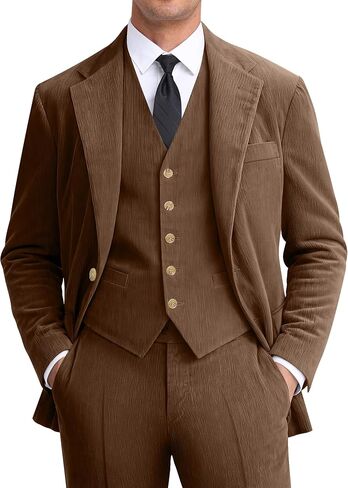 Men Corduroy Suit Slim Fit 3 Pieces Blazer Vest Pants Suits for Men Vintage Wedding Business Party in Saudi Arabia