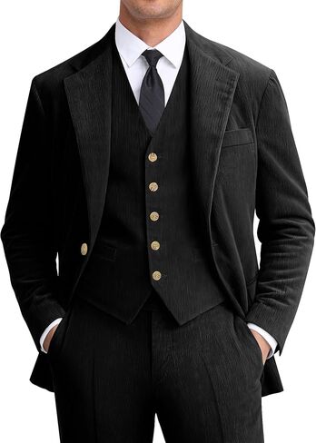 Men Corduroy Suit Slim Fit 3 Pieces Blazer Vest Pants Suits for Men Vintage Wedding Business Party in Saudi Arabia